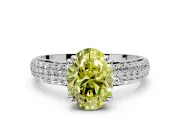 Solitaire Engagement Ring Setting for Fancy Yellow Oval Center with Multi-Row Pave Accents and Basket Head in White Gold
