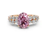 Cluster Engagement Ring Setting for Fancy Pink Oval Center with 2-Row Shoulder Clusters and Prong Head in Rose Gold