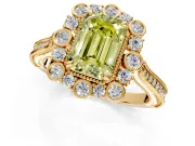 Milgrain Halo Engagement Ring Setting for Fancy Yellow Emerald Cut Center with Bezel Point Accents and Prong Head in Yellow Gold