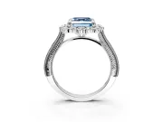 Milgrain Halo Engagement Ring Setting for Fancy Blue Asscher Cut Center with Bezel Point Accents and Prong Head in White Gold