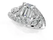 Halo Engagement Ring Setting for Emerald Cut Center with Marquise and Pave Bypass Band and Prong Head in Platinum