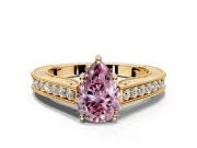 Solitaire Engagement Ring Setting for Fancy Pink Pear-Shaped Center with Engraved Pave Band and Prong Head in Yellow Gold