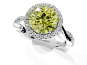 Halo Engagement Ring Setting for Fancy Yellow Round Cut Center with Twist Band and Prong Head in White Gold