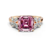 Floral Engagement Ring Setting for Fancy Pink Asscher Cut Center with Marquise Cluster Shoulders and Prong Head in Rose Gold