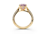 Solitaire Engagement Ring Setting for Fancy Pink Princess Cut Center with Multi-Row Accents and Prong Head in Yellow Gold
