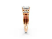 Solitaire Engagement Ring Setting for Asscher Cut Center with Grooved Bar Accent Band and Prong Head in Rose Gold