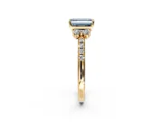 Paired Accent Engagement Ring Setting for Fancy Blue Emerald Cut Center with Pave Band and Prong Head in Yellow Gold