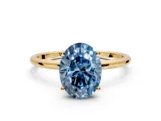 Solitaire Engagement Ring Setting for Fancy Blue Oval Center with Straight Thin Band and Prong Head in Yellow Gold