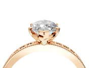 Milgrain Pave Engagement Ring Setting for Marquise Center with Accent Band and Prong Head in Rose Gold