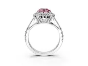 Double Halo Engagement Ring Setting for Fancy Pink Round Cut Center with Narrow Pave Split Shank and Prong Head in Sterling Silver