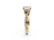 Solitaire Engagement Ring Setting for Asscher Cut Center with Half-Pave Crossover Band and Prong Head in Yellow Gold