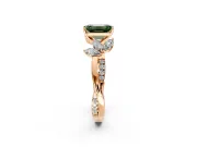 Floral Engagement Ring Setting for Fancy Green Emerald Cut Center with Trailing Marquise Accents and Prong Head in Rose Gold