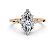3 Stone Engagement Ring Setting for Marquise Center with Low-Set Round Cut Accents and Prong Head in Rose Gold