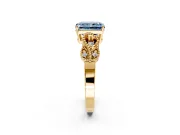 Leaf Engagement Ring Setting for Fancy Blue Princess Cut Center with Milgrain Accent Band and Prong Head in Yellow Gold