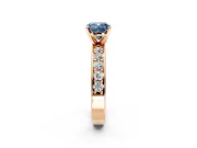 Solitaire Engagement Ring Setting for Fancy Blue Cushion Cut Center with Channel-Set Accents and Prong Head in Rose Gold
