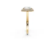 Halo Engagement Ring Setting for Radiant Cut Center with Plain Tapered Band and Prong Head in Yellow Gold