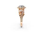 Milgrain Halo Engagement Ring Setting for Round Cut Center with Shoulder Bezels and Prong Head in Rose Gold
