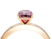 Solitaire Engagement Ring Setting for Fancy Pink Emerald Cut Center with Channel Baguette Band and Prong Head in Rose Gold