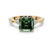 Solitaire Engagement Ring Setting for Fancy Green Asscher Cut Center with Bezel Station Band and Prong Head in Yellow Gold