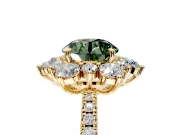 Floral Halo Engagement Ring Setting for Fancy Green Round Cut Center with Pave Accents and Prong Head in Yellow Gold