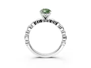 Solitaire Engagement Ring Setting for Fancy Green Pear-Shaped Center with Beaded Bezel Station Band and Prong Head in Platinum