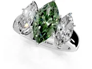 3 Stone Engagement Ring Setting for Fancy Green Marquise Center with Raised Basket Heads and Prong Head in Platinum