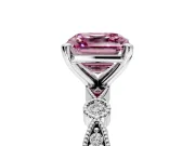 Solitaire Engagement Ring Setting for Fancy Pink Asscher Cut Center with Milgrain Bezel Accents and Prong Head in Platinum
