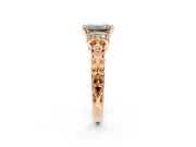 Solitaire Engagement Ring Setting for Emerald Cut Center with Filigree Band and Prong Head in Rose Gold