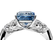 Cluster Engagement Ring Setting for Fancy Blue Princess Cut Center with Round Cut Accent Frame and Prong Head in Sterling Silver