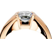 Tension Engagement Ring Setting for Emerald Cut Center with Wide Tapered Band and Tension Head in Rose Gold