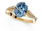 Solitaire Engagement Ring Setting for Fancy Blue Oval Center with Twisted Pave Split Shank and Prong Head in Yellow Gold