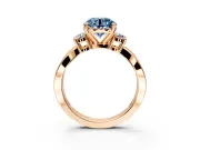 3 Stone Engagement Ring Setting for Fancy Blue Round Cut Center with Pave Twist Band and Prong Head in Rose Gold