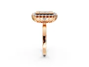 Halo Engagement Ring Setting for Princess Cut Center with Milgrain Bezel Rim, Plain Band and Prong Head in Rose Gold