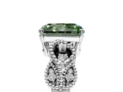 Leaf Engagement Ring Setting for Fancy Green Princess Cut Center with Milgrain Accent Band and Prong Head in Sterling Silver