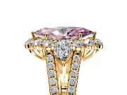 Halo Engagement Ring Setting for Fancy Pink Marquise Center with Two-Strand Split Shank and Prong Head in Yellow Gold
