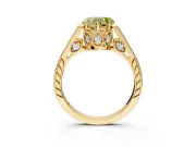Cathedral Engagement Ring Setting for Fancy Yellow Heart-Shaped Center with Antique-Style Pave Band and Prong Head in Yellow Gold