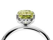 Hidden Halo Engagement Ring Setting for Fancy Yellow Radiant Cut Center with Thin Round-Wire Band and Prong Head in Platinum