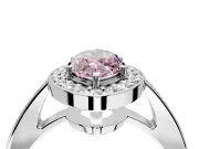 Bezel-Framed Halo Engagement Ring Setting for Fancy Pink Marquise Center with Pave Band and Prong Head in Sterling Silver