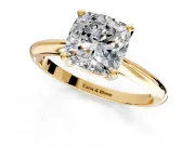 Solitaire Engagement Ring Setting for Cushion Cut Center with Knife Ridge Band and Claw Prong Head in Yellow Gold