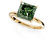 Hidden Halo Engagement Ring Setting for Fancy Green Princess Cut Center with Thin Round-Wire Band and Prong Head in Yellow Gold