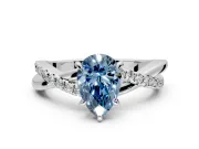 Crossover Engagement Ring Setting for Fancy Blue Pear-Shaped Center with Pave and Plain Strands and Prong Head in Sterling Silver