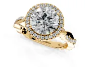 Halo Engagement Ring Setting for Round Cut Center with Pave and Plain Twist Band and Prong Head in Yellow Gold