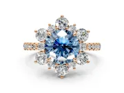 Floral Halo Engagement Ring Setting for Fancy Blue Round Cut Center with Pave Accents and Prong Head in Rose Gold