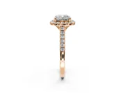 Halo Engagement Ring Setting for Cushion Cut Center with Raised Halo, Pave Band and Prong Head in Rose Gold