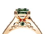 Solitaire Engagement Ring Setting for Fancy Green Emerald Cut Center with Channel Band and Double Claw Prong Head in Rose Gold