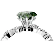 Solitaire Engagement Ring Setting for Fancy Green Heart-Shaped Center with Bar-Station Pave Twist and Prong Head in Platinum