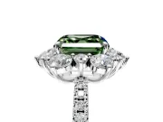 Floral Halo Engagement Ring Setting for Fancy Green Asscher Cut Center with Pave Accents and Prong Head in Sterling Silver