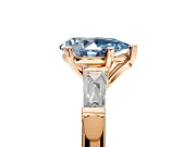 3 Stone Engagement Ring Setting for Fancy Blue Pear-Shaped Center with Tapered Baguettes, Plain Band and Prong Head in Rose Gold