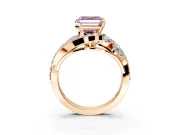Halo Engagement Ring Setting for Fancy Pink Asscher Cut Center with Marquise and Pave Bypass Band and Prong Head in Rose Gold