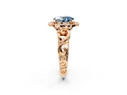 Halo Engagement Ring Setting for Fancy Blue Oval Center with Open Scroll Shoulders and Prong Head in Rose Gold